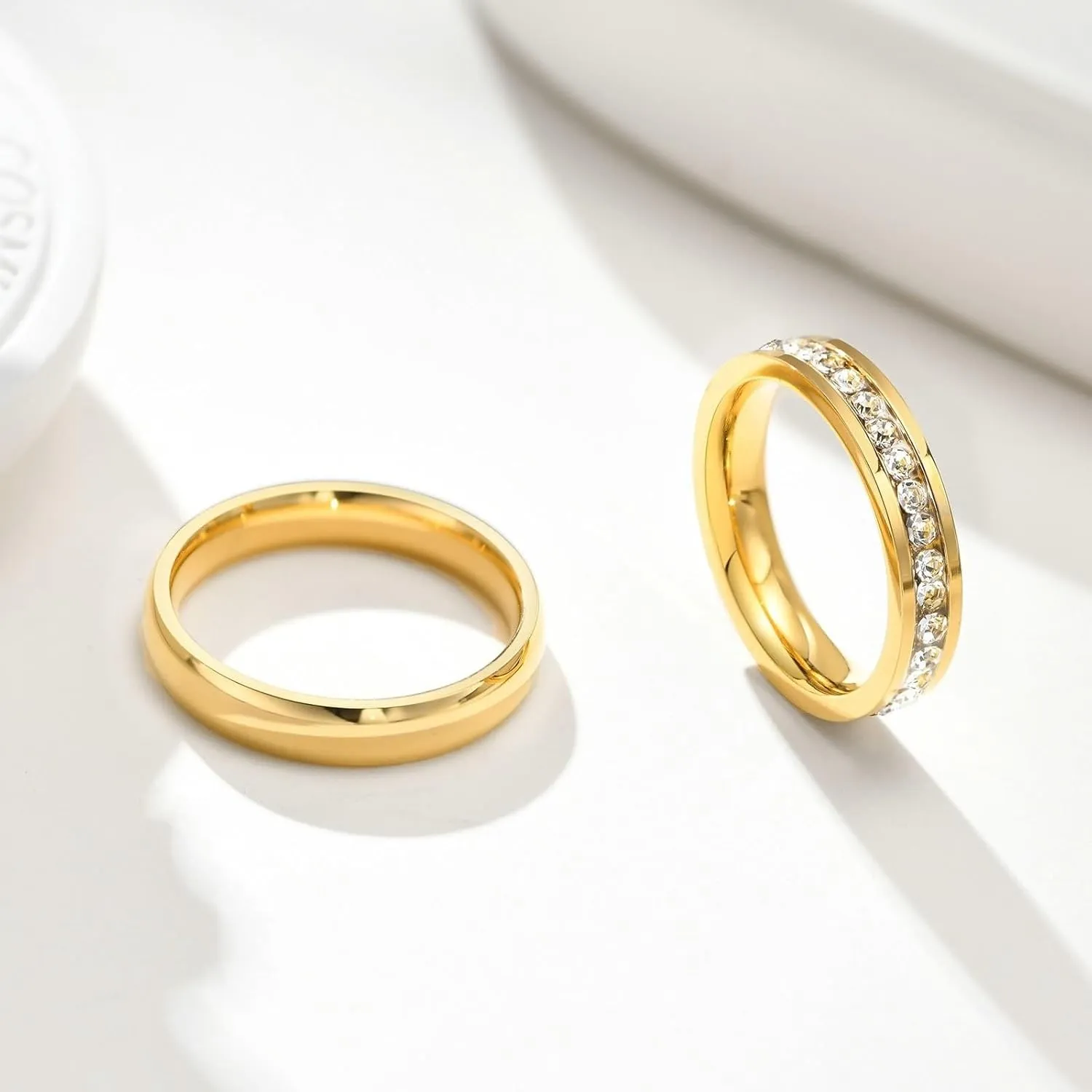 His and Hers Matching Rings Sets, Stainless Steel Couples Wedding Rings Set Comfort Fit 4mm Gold Ring with Cubic Zirconia