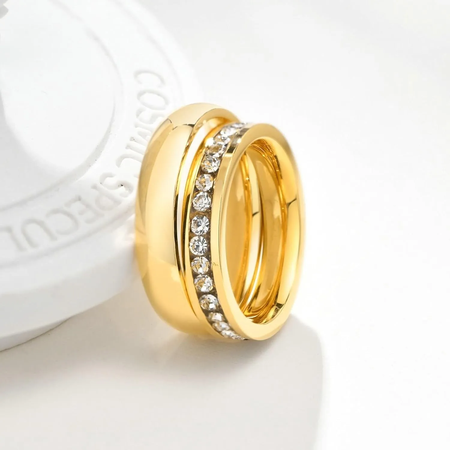 His and Hers Matching Rings Sets, Stainless Steel Couples Wedding Rings Set Comfort Fit 4mm Gold Ring with Cubic Zirconia