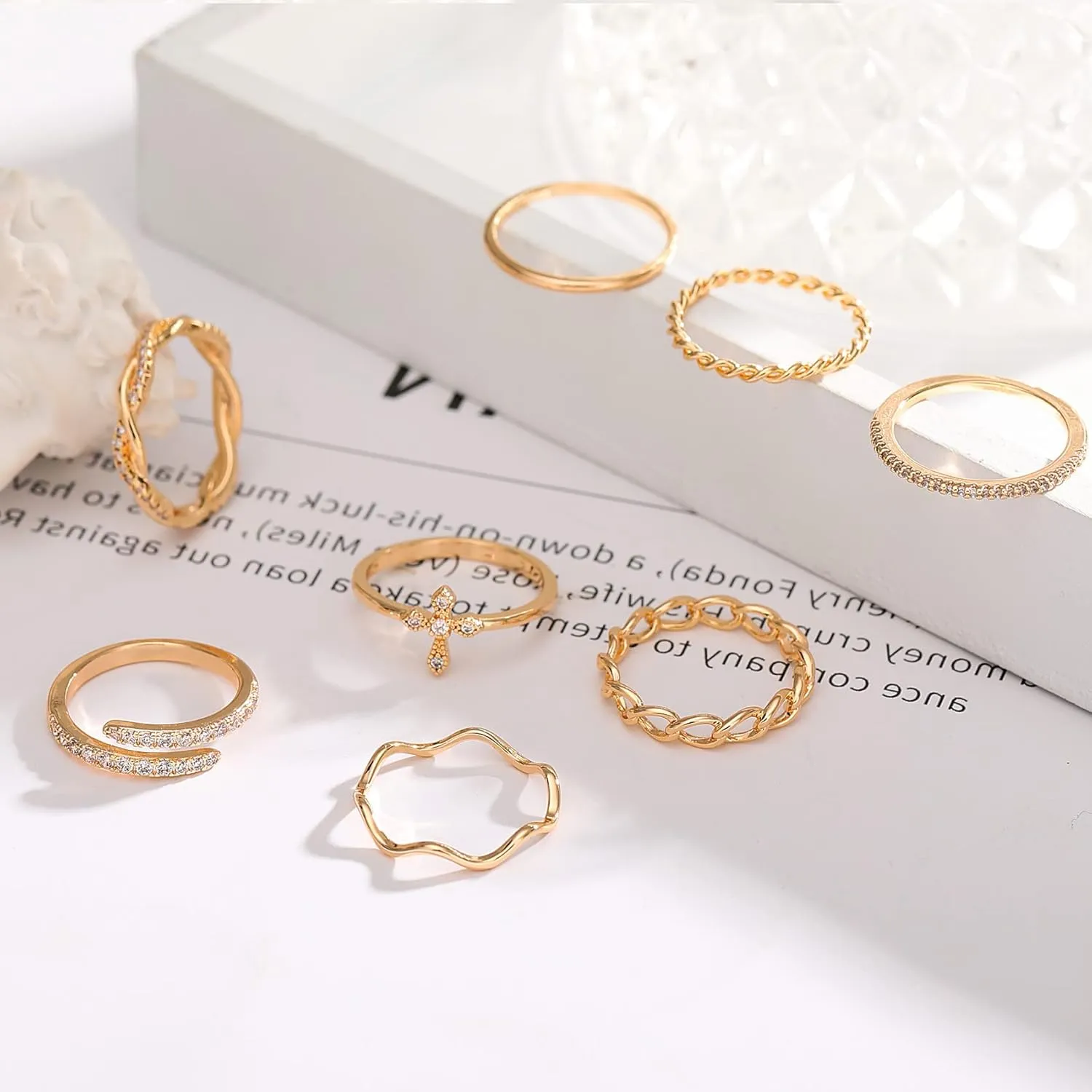 Honsny 14K Gold Plated Stacking Rings Set for Women, Stackable Knuckle Thumb Rings Thin Dainty Silver Rings for Women Wedding Eternity Band Simple Rose Gold Ring Size 4-11