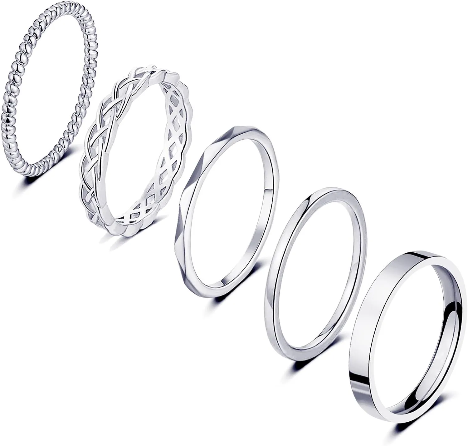Honsny Rings Stacking Rings for Women Stackable Silver Rings Thin Rose Band Ring Set Simple Midi Thumb Finger Ring Size 4-11