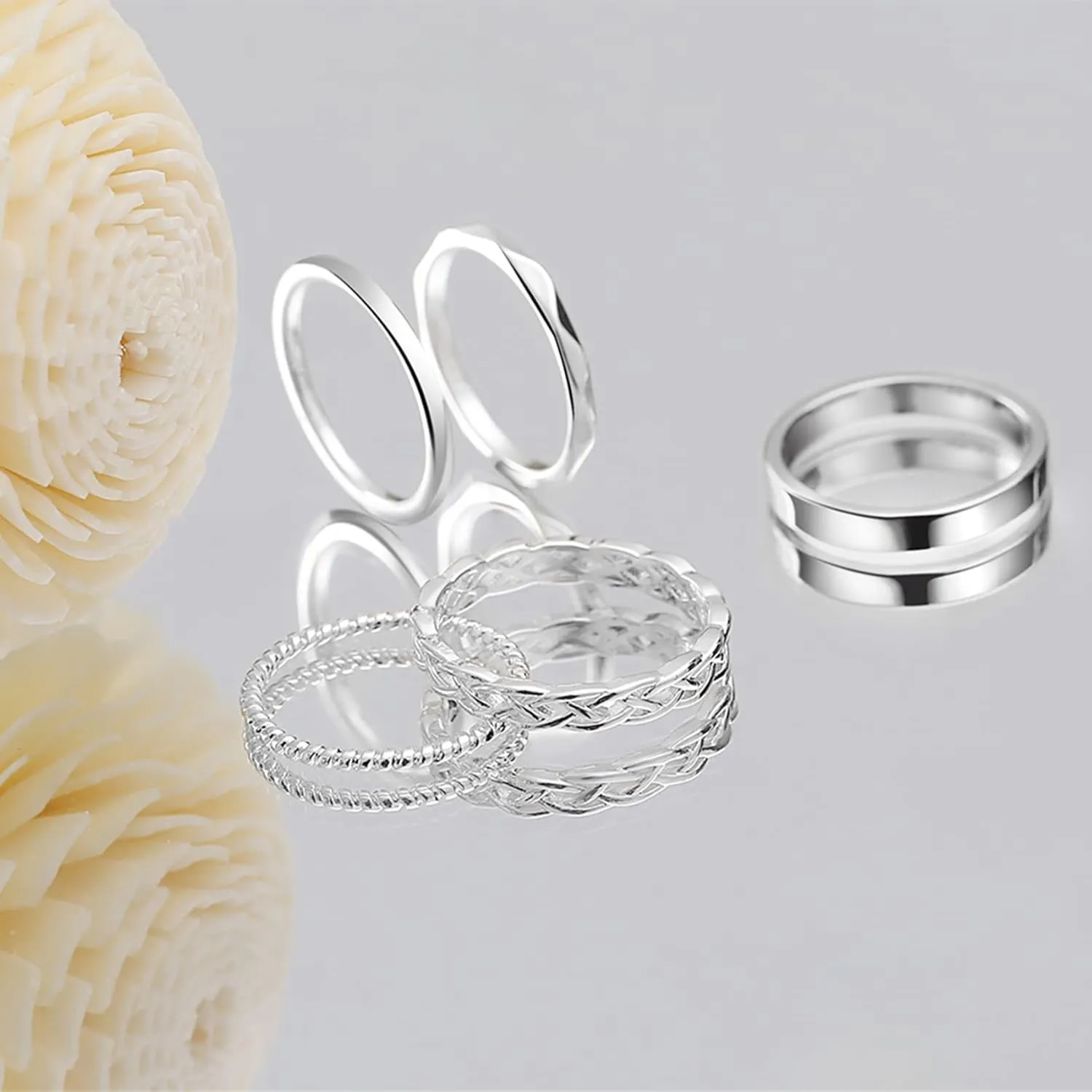 Honsny Rings Stacking Rings for Women Stackable Silver Rings Thin Rose Band Ring Set Simple Midi Thumb Finger Ring Size 4-11