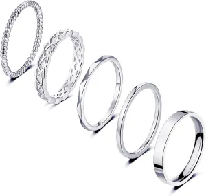 Honsny Rings Stacking Rings for Women Stackable Silver Rings Thin Rose Band Ring Set Simple Midi Thumb Finger Ring Size 4-11