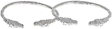 Horse Ends West Indian Bangles .925 Sterling Silver 70.0 Grams (Pair) (Made in USA)