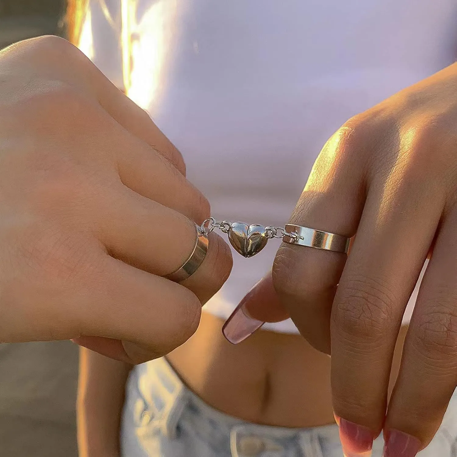 HUASAI Promise Rings for Couples Matching Couple Rings Engagement Rings Non Tarnish for Boyfriend Girlfriend Wedding Bands for Her Open Adjustable Wedding Rings Jewelry Gifts for Couples 2024