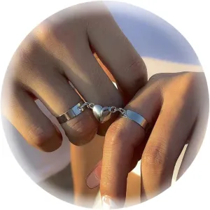 HUASAI Promise Rings for Couples Matching Couple Rings Engagement Rings Non Tarnish for Boyfriend Girlfriend Wedding Bands for Her Open Adjustable Wedding Rings Jewelry Gifts for Couples 2024