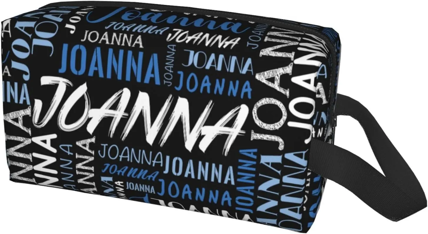 Husguciy Custom Makeup Bag with Name, Personalized Cosmetic Bag Add Your Name, Customized Zipper Toiletry Bag Gifts for Woman Wife Girls Men Travel (Black Blue)