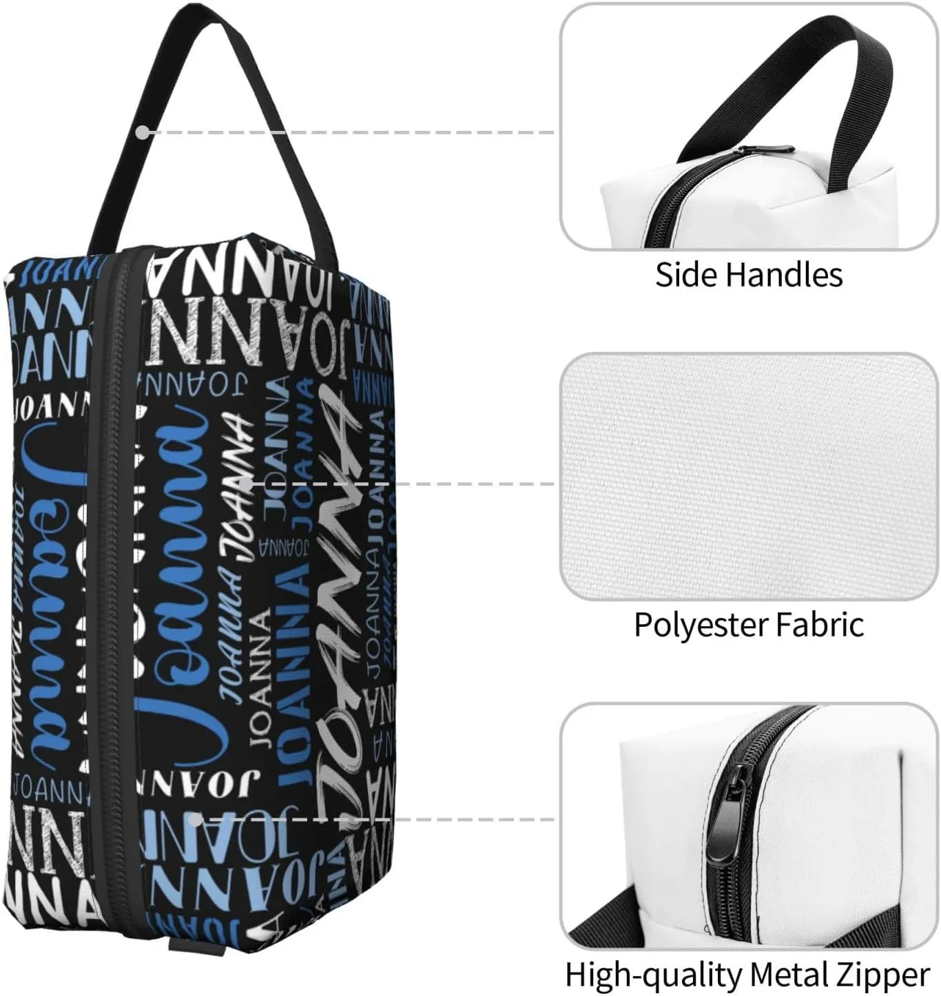 Husguciy Custom Makeup Bag with Name, Personalized Cosmetic Bag Add Your Name, Customized Zipper Toiletry Bag Gifts for Woman Wife Girls Men Travel (Black Blue)
