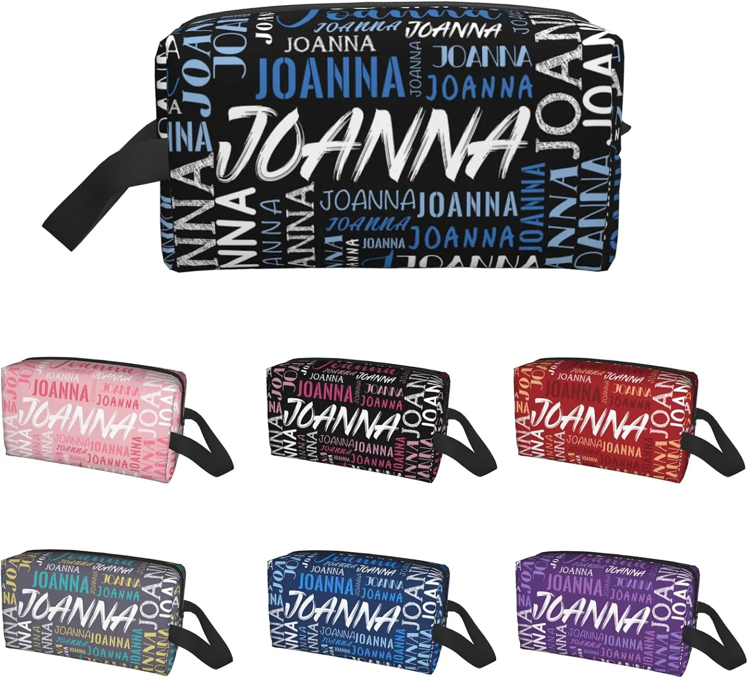 Husguciy Custom Makeup Bag with Name, Personalized Cosmetic Bag Add Your Name, Customized Zipper Toiletry Bag Gifts for Woman Wife Girls Men Travel (Black Blue)