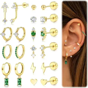 Hypoallergenic Flat Back Earrings Dainty Gold Cartilage Earring Sets for Multiple Piercing 20G Surgical Stainless Steel Earrings for Women Trendy Small Hoop Flatback Stud Earrings Stacks