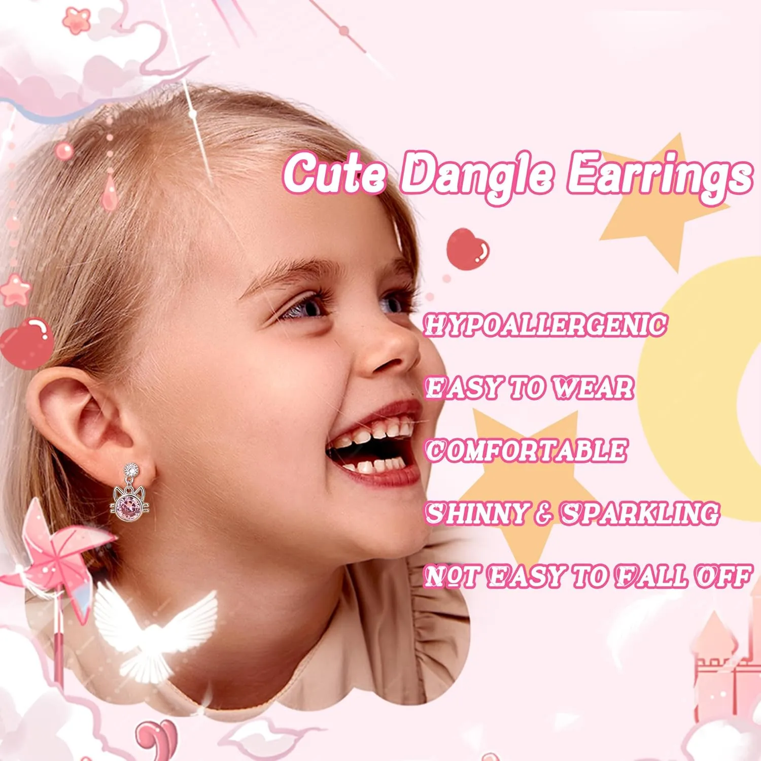 Hypoallergenic Screw Back Earrings for Girls - 316L Surgical Steel Stud Huggie Hoop Earrings for Sensitive Ears Cute Heart Butterfly Dangle Earrings Set for Women Multicolored 20G