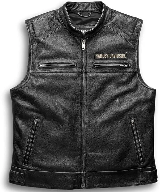 Iconic HD Mens Passing Link Real Leather Biker Vest Motorcycle Road Warrior Vest