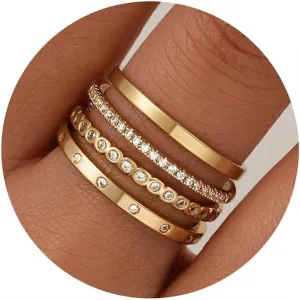 iF YOU Gold Rings for Women Non Tarnish, Trendy 14K Gold Plated Jewelry for Women Dainty Stackable Cubic Zirconia Knuckle Ring Set Statement Chunky Stacking Band Rings Size 5 6 7 8 9