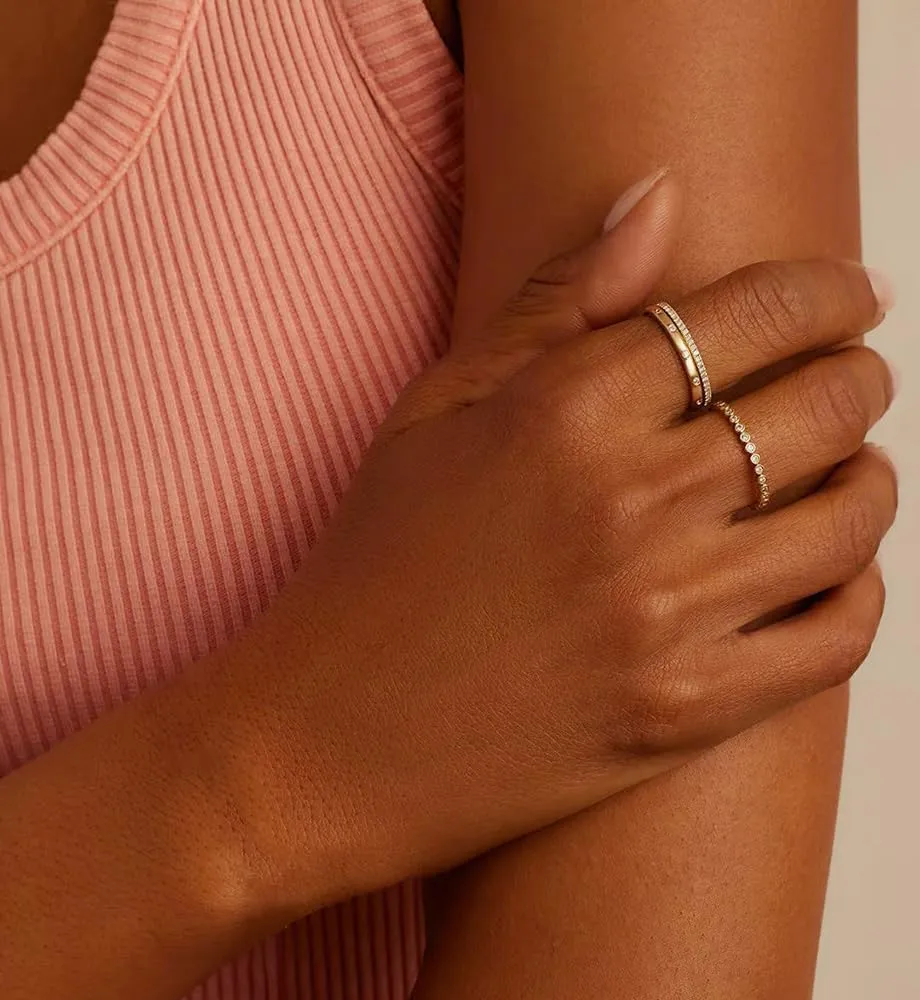 iF YOU Gold Rings for Women Non Tarnish, Trendy 14K Gold Plated Jewelry for Women Dainty Stackable Cubic Zirconia Knuckle Ring Set Statement Chunky Stacking Band Rings Size 5 6 7 8 9