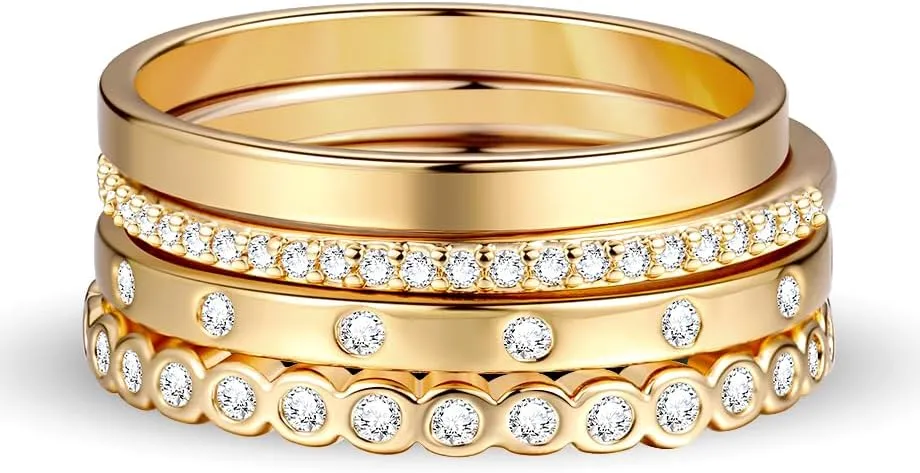 iF YOU Gold Rings for Women Non Tarnish, Trendy 14K Gold Plated Jewelry for Women Dainty Stackable Cubic Zirconia Knuckle Ring Set Statement Chunky Stacking Band Rings Size 5 6 7 8 9
