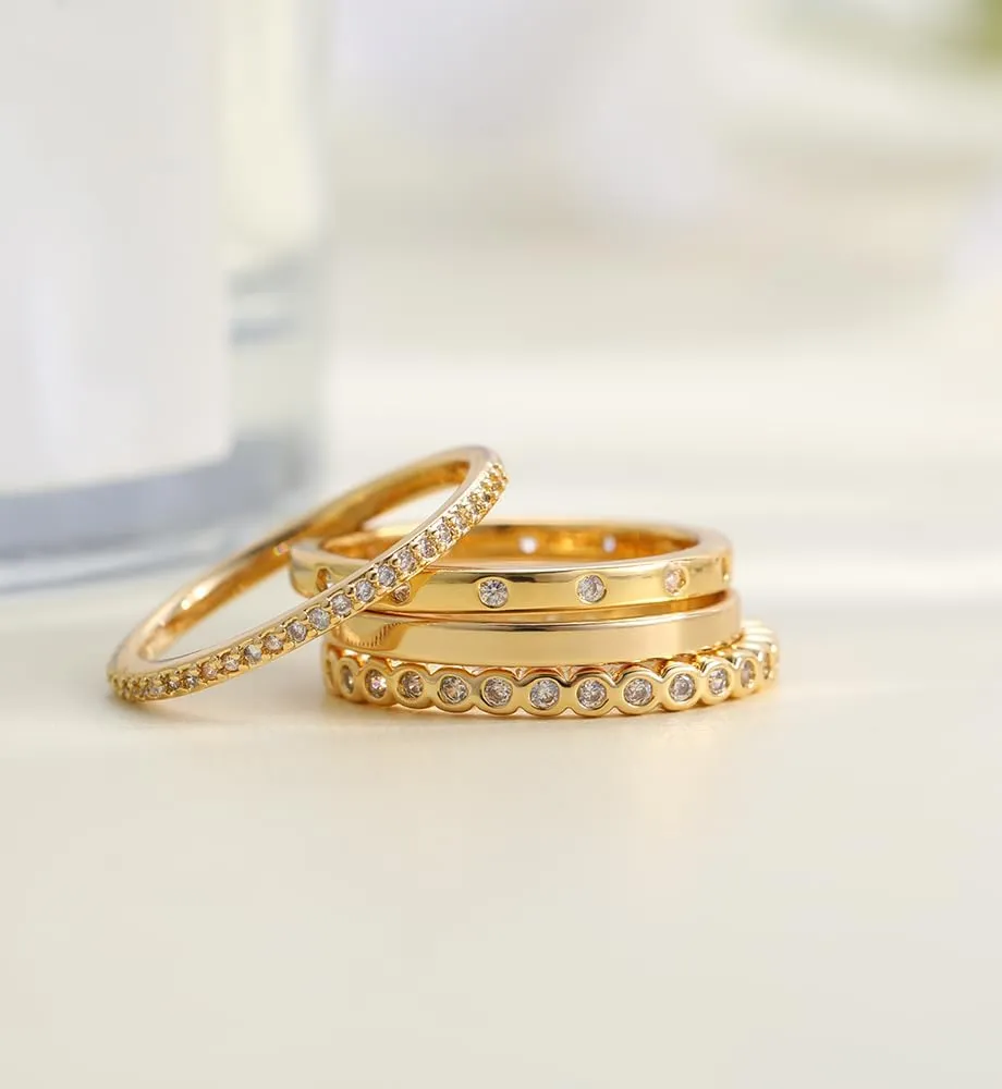 iF YOU Gold Rings for Women Non Tarnish, Trendy 14K Gold Plated Jewelry for Women Dainty Stackable Cubic Zirconia Knuckle Ring Set Statement Chunky Stacking Band Rings Size 5 6 7 8 9