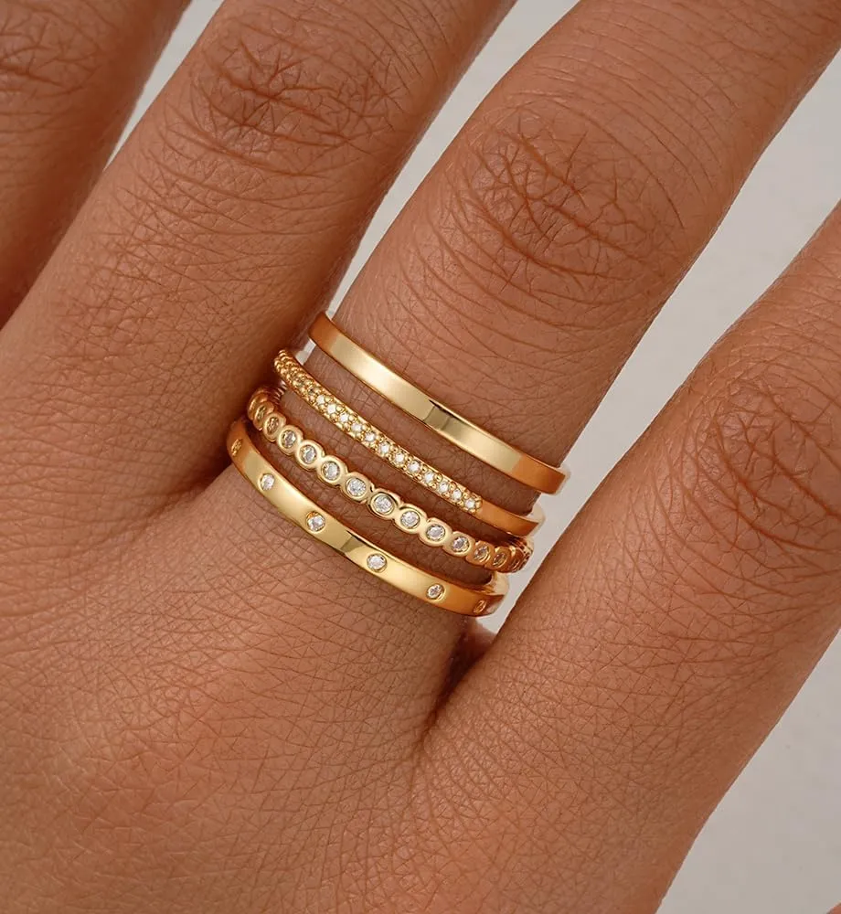 iF YOU Gold Rings for Women Non Tarnish, Trendy 14K Gold Plated Jewelry for Women Dainty Stackable Cubic Zirconia Knuckle Ring Set Statement Chunky Stacking Band Rings Size 5 6 7 8 9