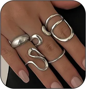 INENIMARTJ Chunky Gold Rings for Women Non Tarnish,14K Gold Plated Stacking Knuckle Rings Sets Vintage Stackable Finger Midi Ring Prom Jewelry Accessories