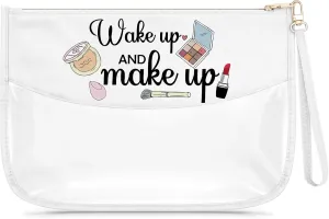 Inspirational Gifts for Girl Women Wake up and Make up Makeup Bag Beautician Gift for Cosmetic Lover Christmas Birthday Present for Daughter Sister Best Friend Coworker Toiletry Bag for Travel