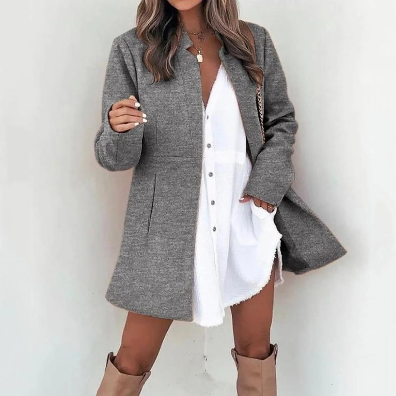 Jackets for Women Oversized Turndown Neck Baggy Tops Casual Long Sleeve Winter Coat with Pockets Button Outerwear