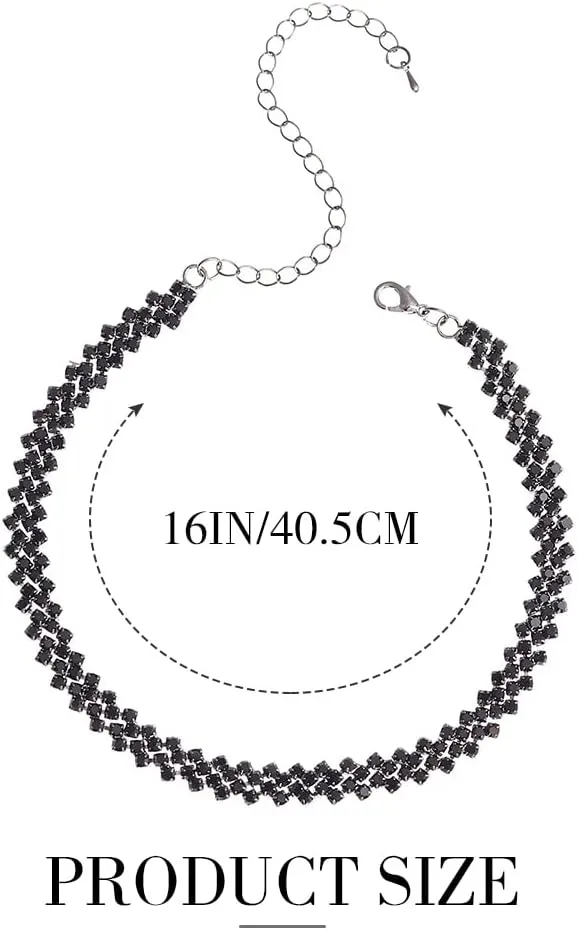 JEAIRTS Choker Rhinestone Necklace Diamond Row Necklaces Crystal Chokers Chain Jewelry Sparkly Party Prom Accessories for Women