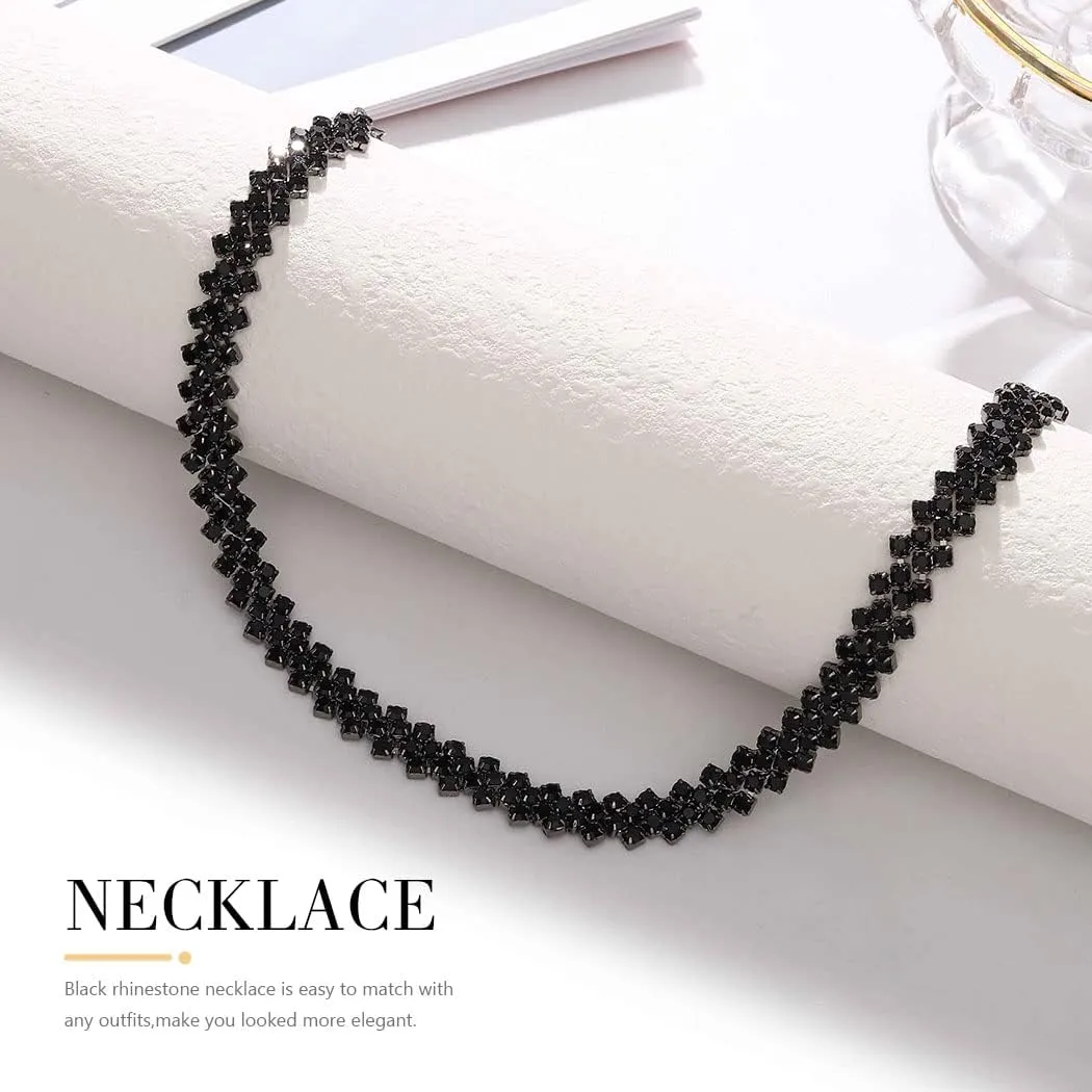 JEAIRTS Choker Rhinestone Necklace Diamond Row Necklaces Crystal Chokers Chain Jewelry Sparkly Party Prom Accessories for Women