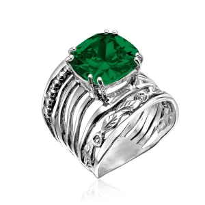 JEAN RACHEL JEWELRY 925 Sterling Silver Ring with 12mm Cushion Shaped Cubic Zirconia Vintage Design - Hypoallergenic, Lead & Nickel Free - Artisan Handcrafted Statement Rings for Women