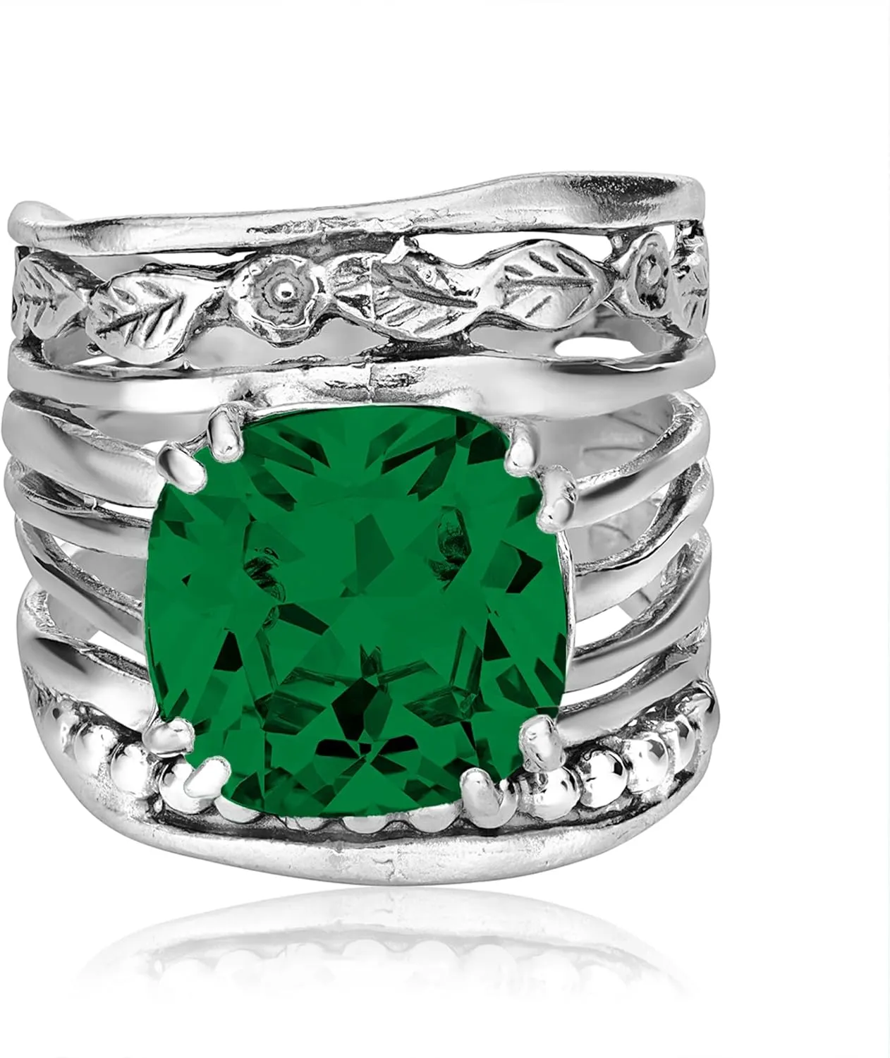 JEAN RACHEL JEWELRY 925 Sterling Silver Ring with 12mm Cushion Shaped Cubic Zirconia Vintage Design - Hypoallergenic, Lead & Nickel Free - Artisan Handcrafted Statement Rings for Women