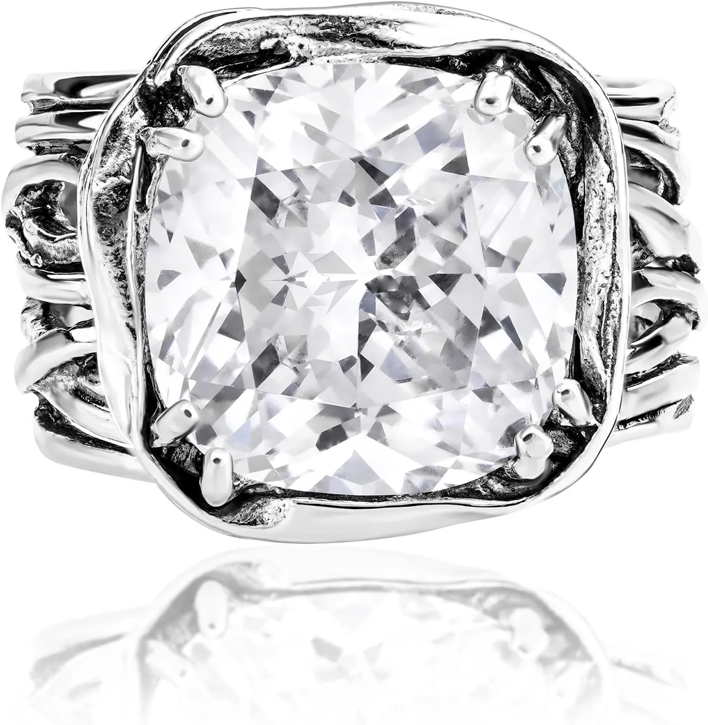 JEAN RACHEL JEWELRY 925 Sterling Silver Ring - Wrap Vintage Design with Cushion Shaped Cubic Zirconia - Hypoallergenic, Lead & Nickel Free - Artisan Handcrafted Statement Rings for Women