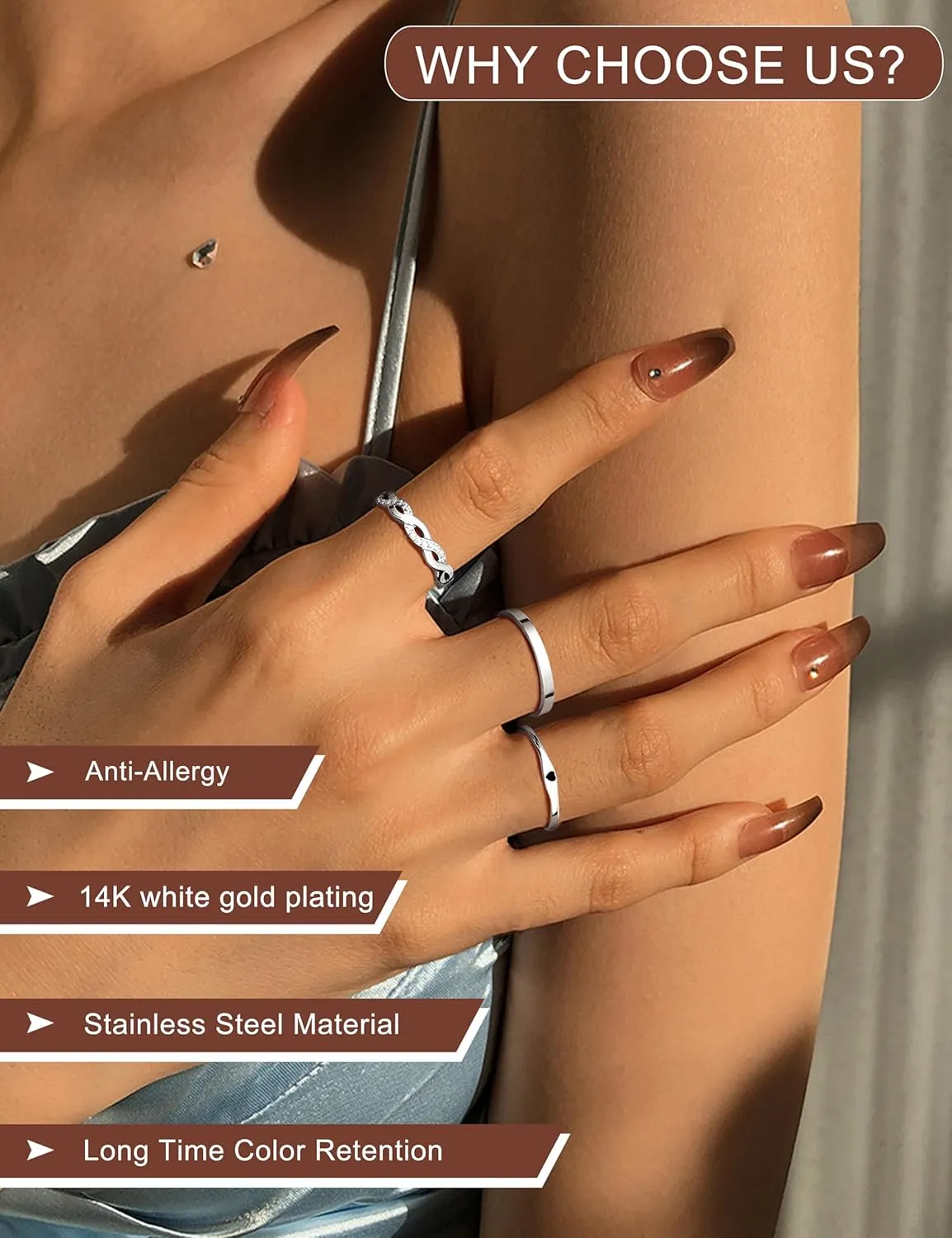 JeryWe 6 Pcs Stainless Steel Rings for Women Set Gold/Silver Knuckle Rings Stackable Simple Carve Heart Wedding Bands Engagement Promise Eternity Bands Thumb Rings for Women