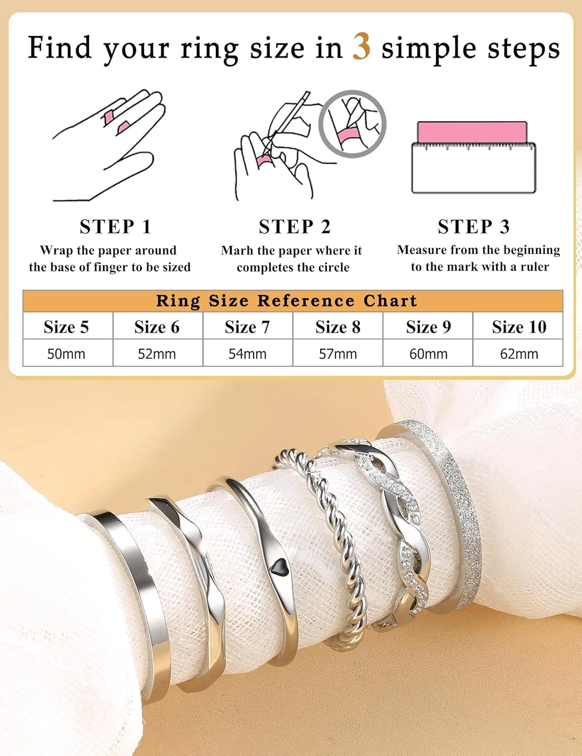 JeryWe 6 Pcs Stainless Steel Rings for Women Set Gold/Silver Knuckle Rings Stackable Simple Carve Heart Wedding Bands Engagement Promise Eternity Bands Thumb Rings for Women