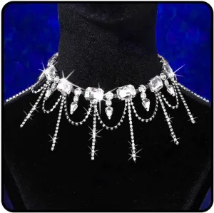 JEWEKY Rhinestone Choker Necklace Silver Bling Chunky Necklaces for Women