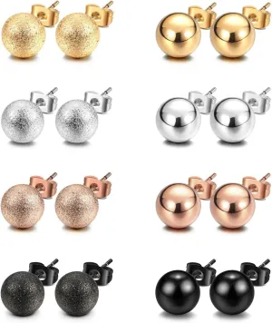 JewelrieShop Stud Earrings Ball Earrings Shiny and Matt Assorted Colors Set Unisex