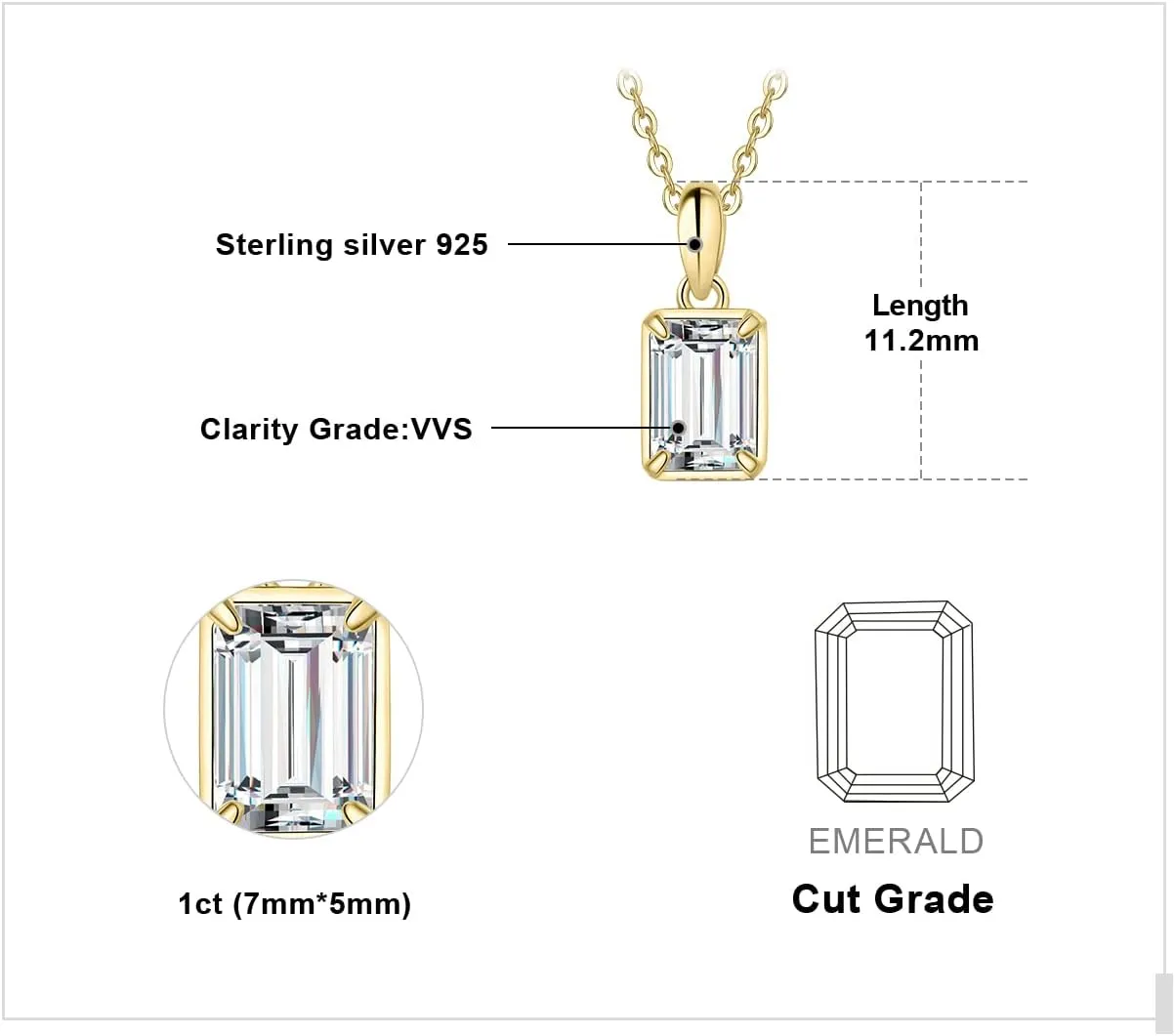 JewelryPalace 1ct Cubic Zirconia Solitaire Pendant Necklace for Women, 14K White Yellow Rose Gold Plated 925 Sterling Silver Necklaces for Her, Classic Simulated Diamond Jewelry Set, 18 Inches chain