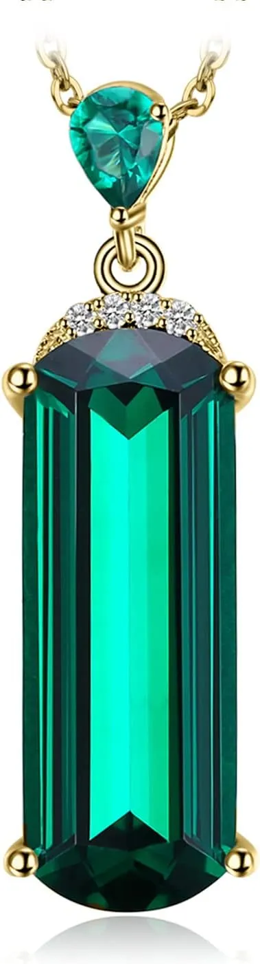 JewelryPalace 4.4ct Fancy Cut Simulated Green Nano Emerald Pendant Necklace for Women, 925 Sterling Silver White Yellow Rose Gold Plated Necklace, Fashion Gemstone Gift for Girl 18 Inches Chain