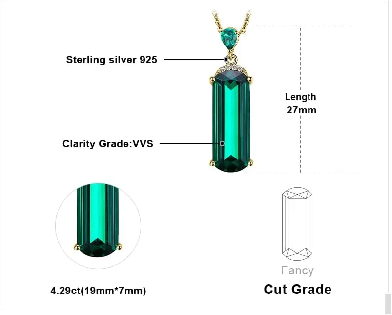 JewelryPalace 4.4ct Fancy Cut Simulated Green Nano Emerald Pendant Necklace for Women, 925 Sterling Silver White Yellow Rose Gold Plated Necklace, Fashion Gemstone Gift for Girl 18 Inches Chain