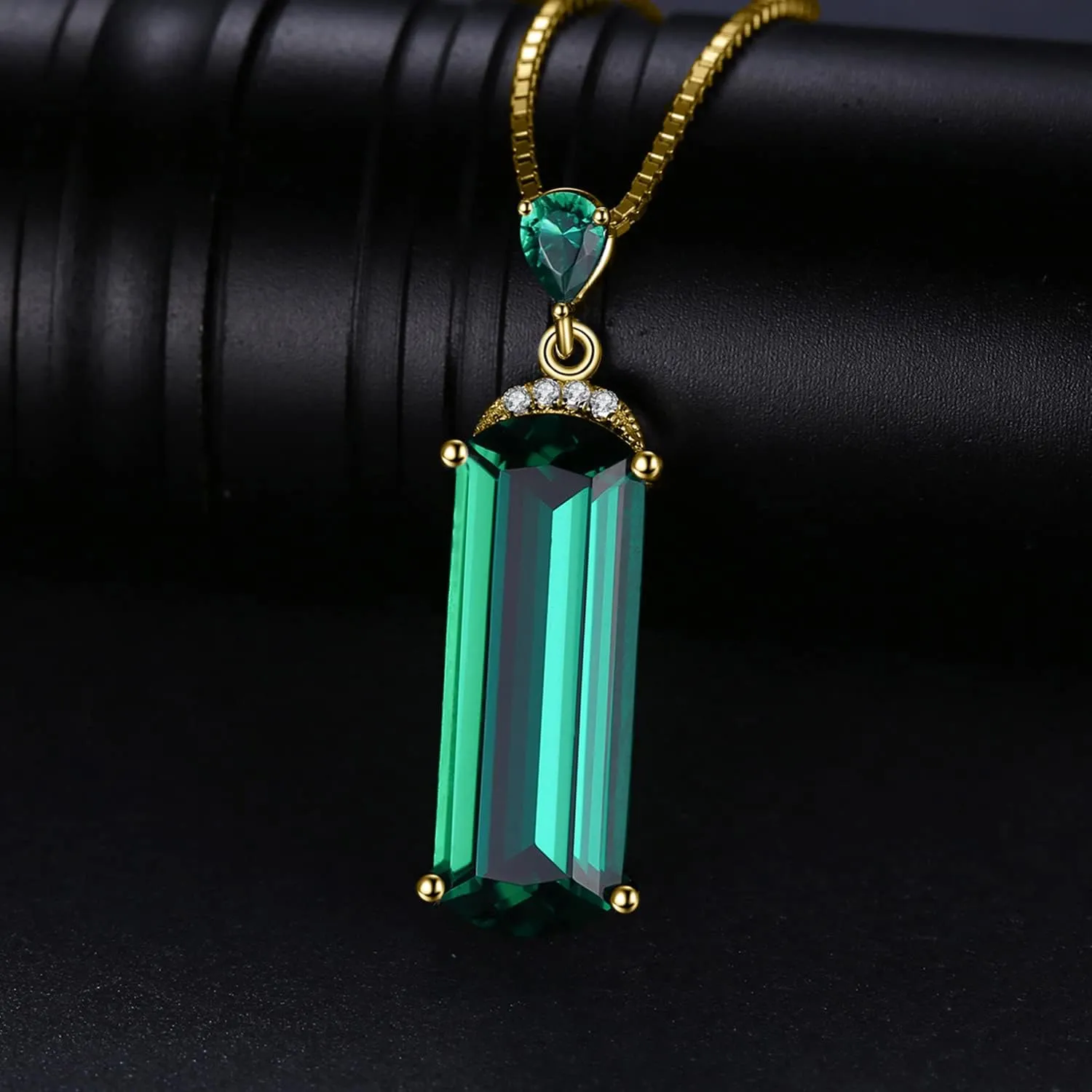 JewelryPalace 4.4ct Fancy Cut Simulated Green Nano Emerald Pendant Necklace for Women, 925 Sterling Silver White Yellow Rose Gold Plated Necklace, Fashion Gemstone Gift for Girl 18 Inches Chain