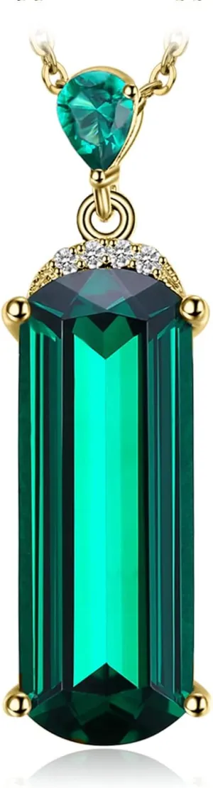 JewelryPalace 4.4ct Fancy Cut Simulated Green Nano Emerald Pendant Necklace for Women, 925 Sterling Silver White Yellow Rose Gold Plated Necklace, Fashion Gemstone Gift for Girl 18 Inches Chain