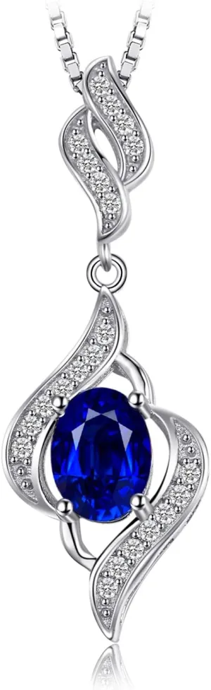 JewelryPalace Elegant 2ct Created Blue Sapphire Pendant Necklace for Women, 925 Sterling Silver 14k White Gold Plated Necklaces, Oval Shape Gemstone Jewelry Set 18 Inches chain