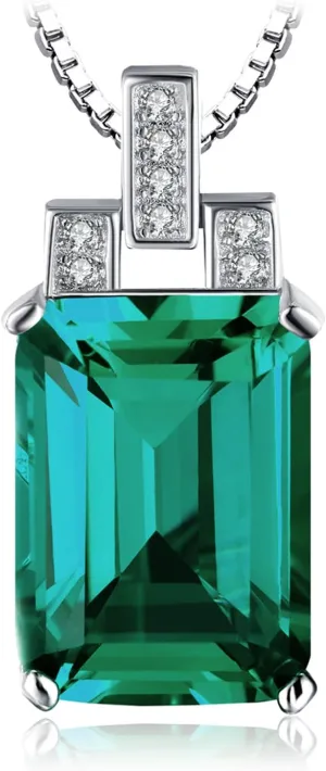 JewelryPalace Emerald Cut 6ct Simulated Emerald Solitaire Pendant Necklace for Women, Green Gemstone 925 Sterling Silver 14k White Gold Plated Necklace, Gemstone Necklace 18 Inches Chain Jewelry Set