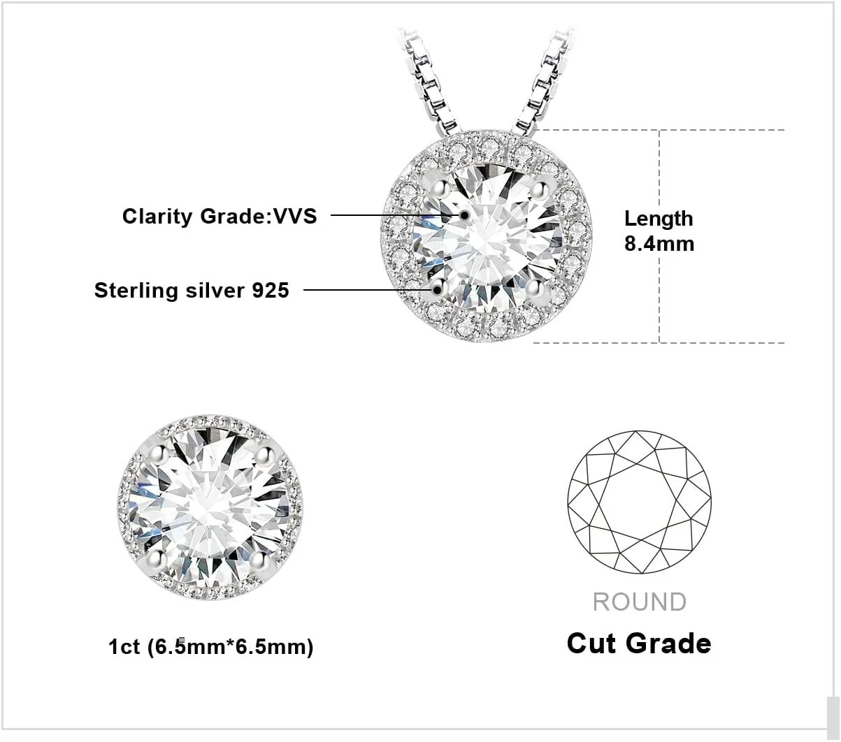 JewelryPalace Halo 1.2ct Moissanite Round Cut Pendant Necklace for Women, 14K White Yellow Rose Gold Plated 925 Sterling Silver Necklace for Her, Simulated Diamond Jewelry Sets 18 Inches Chain VVS D-F