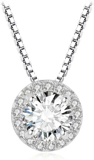 JewelryPalace Halo 1.2ct Moissanite Round Cut Pendant Necklace for Women, 14K White Yellow Rose Gold Plated 925 Sterling Silver Necklace for Her, Simulated Diamond Jewelry Sets 18 Inches Chain VVS D-F