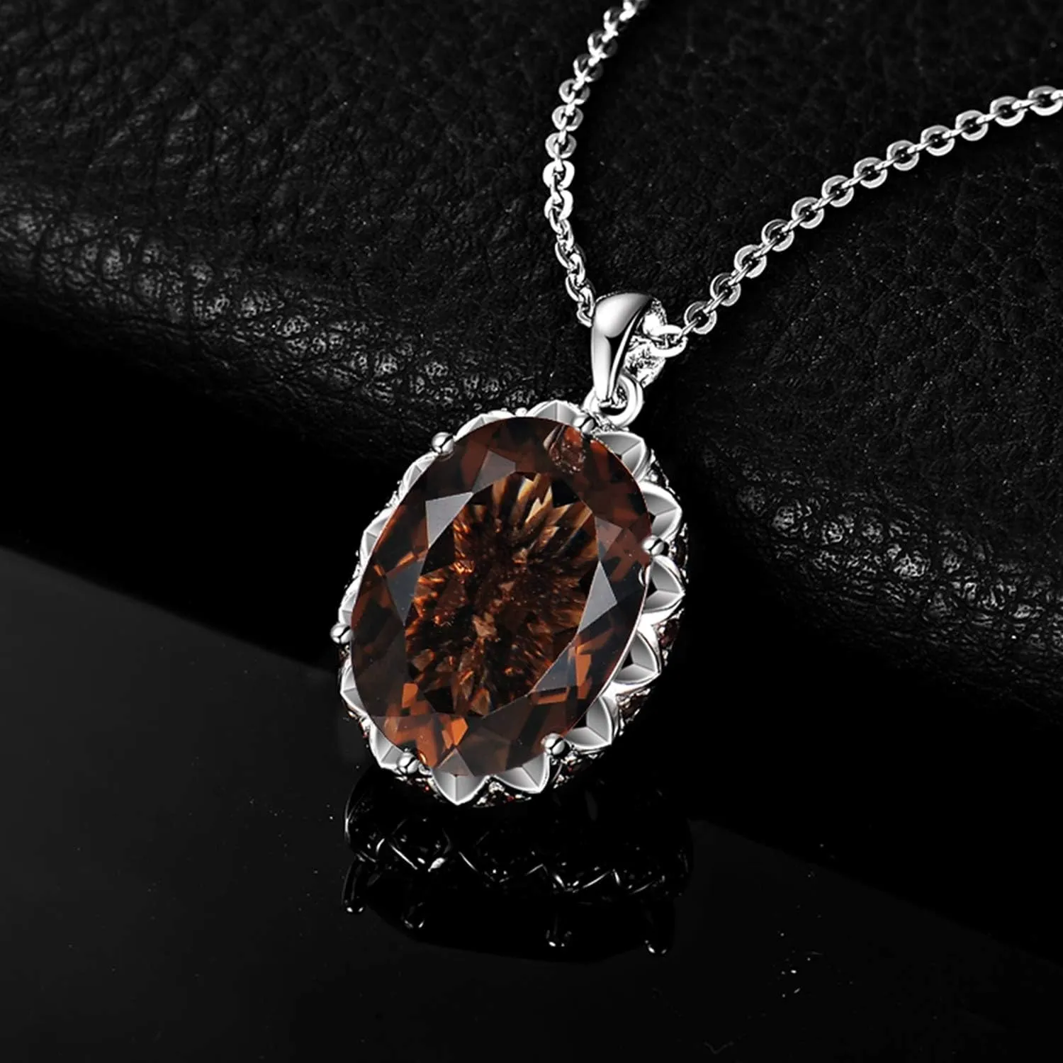 JewelryPalace Huge 8.5ct Oval Shape Natural Smoky Quartz Pendant Necklace for Women, 925 Sterling Silver Necklace for Her, Genuine Gemstone Jewelry sets 18 Inches Chain