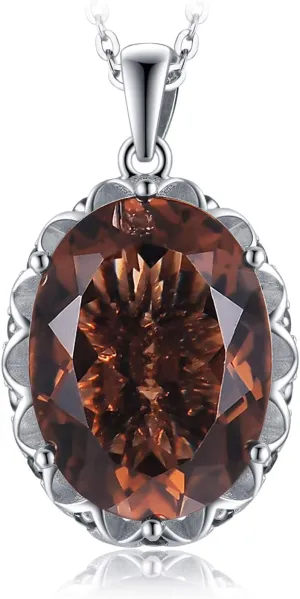 JewelryPalace Huge 8.5ct Oval Shape Natural Smoky Quartz Pendant Necklace for Women, 925 Sterling Silver Necklace for Her, Genuine Gemstone Jewelry sets 18 Inches Chain