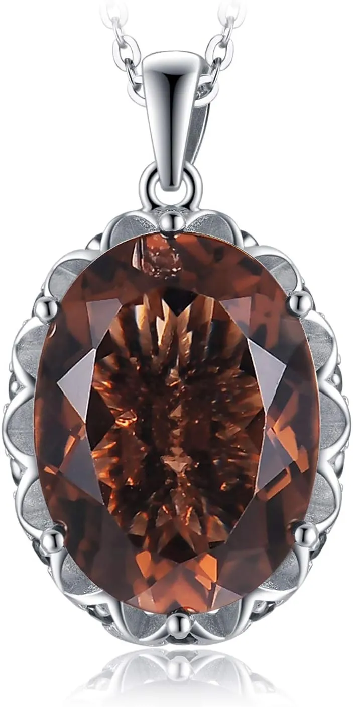 JewelryPalace Huge 8.5ct Oval Shape Natural Smoky Quartz Pendant Necklace for Women, 925 Sterling Silver Necklace for Her, Genuine Gemstone Jewelry sets 18 Inches Chain