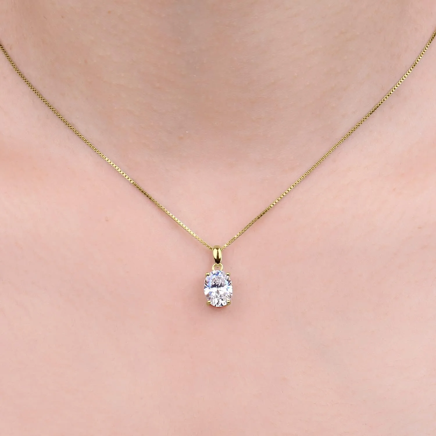 JewelryPalace Oval Cut 1ct 2ct Cubic Zirconia Solitaire Pendant Necklace for Women, 925 Sterling Silver Necklaces for Her, Classic Simulated Diamond Jewelry Set Gift, 18 Inches Chain