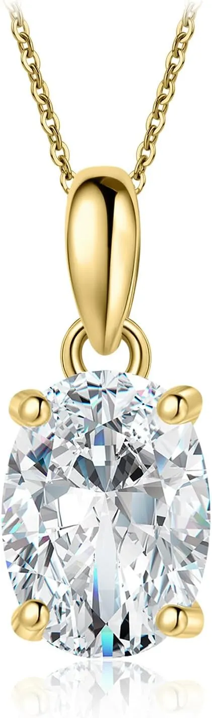 JewelryPalace Oval Cut 1ct 2ct Cubic Zirconia Solitaire Pendant Necklace for Women, 925 Sterling Silver Necklaces for Her, Classic Simulated Diamond Jewelry Set Gift, 18 Inches Chain