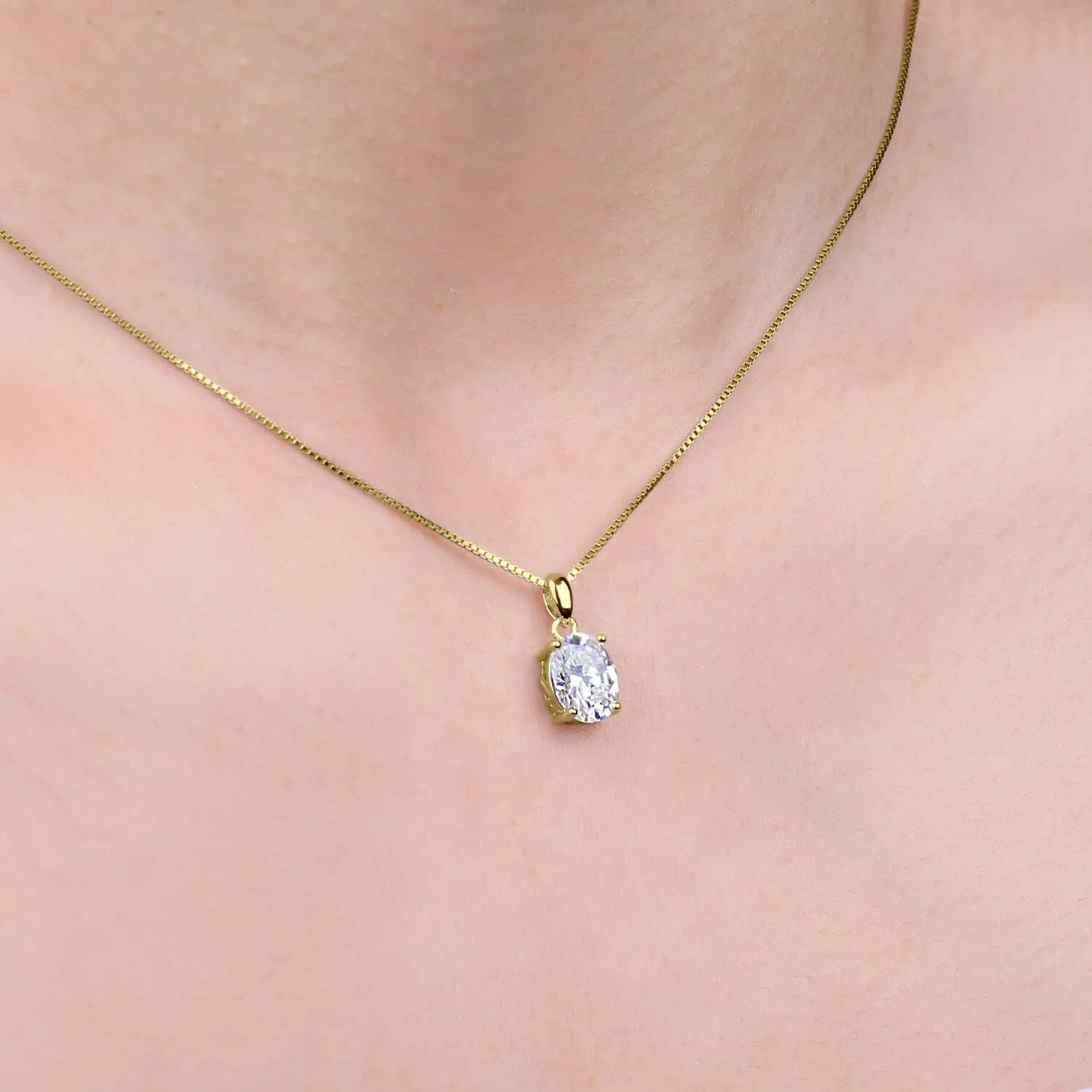 JewelryPalace Oval Cut 1ct 2ct Cubic Zirconia Solitaire Pendant Necklace for Women, 925 Sterling Silver Necklaces for Her, Classic Simulated Diamond Jewelry Set Gift, 18 Inches Chain