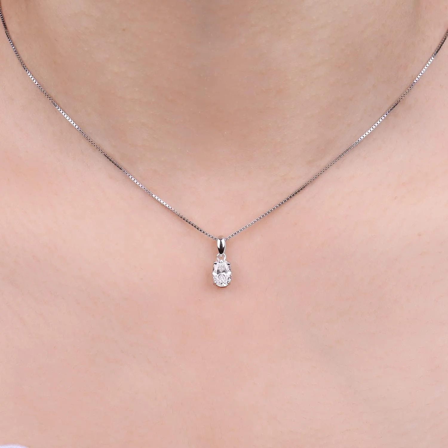 JewelryPalace Oval Cut 1ct 2ct Moissanite Solitaire Pendant Necklace for Women, Simulated Diamond 925 Sterling Silver 14k White Gold Plated Necklaces for Her VVS D-F, 18 Inch Box chain