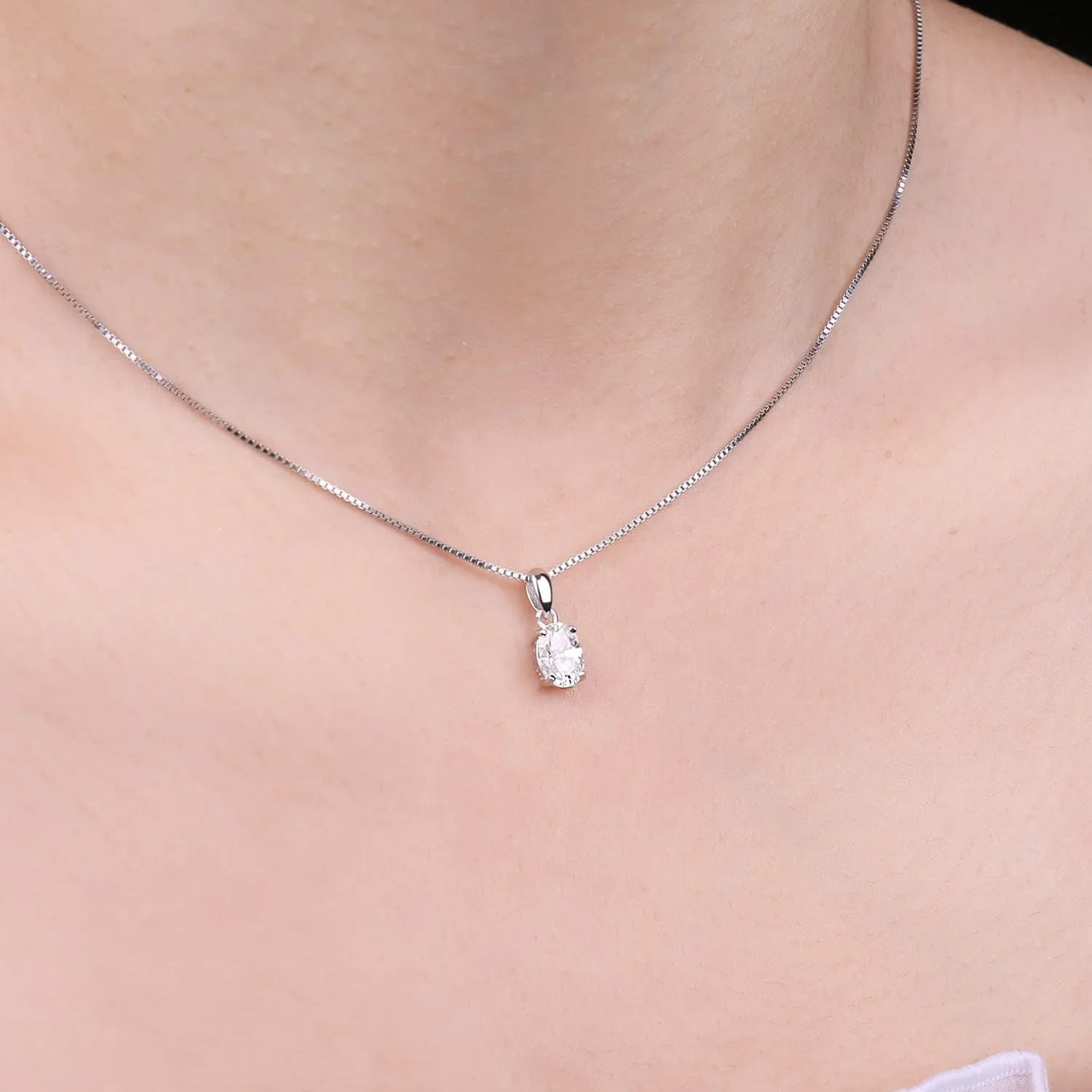 JewelryPalace Oval Cut 1ct 2ct Moissanite Solitaire Pendant Necklace for Women, Simulated Diamond 925 Sterling Silver 14k White Gold Plated Necklaces for Her VVS D-F, 18 Inch Box chain