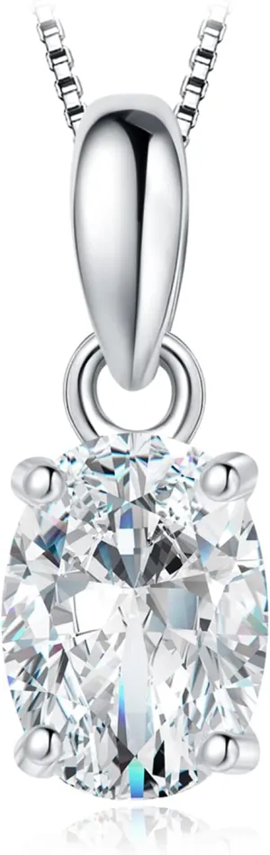 JewelryPalace Oval Cut 1ct 2ct Moissanite Solitaire Pendant Necklace for Women, Simulated Diamond 925 Sterling Silver 14k White Gold Plated Necklaces for Her VVS D-F, 18 Inch Box chain